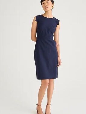J. Crew Navy tollegno wool Sleeveless Midi Sheath Dress